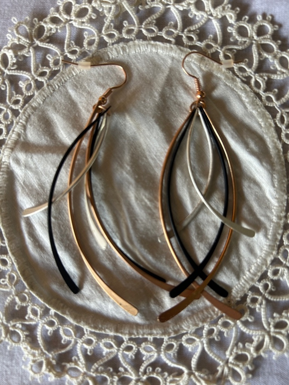 Black, Gold, and Silver Layered Drop Earrings